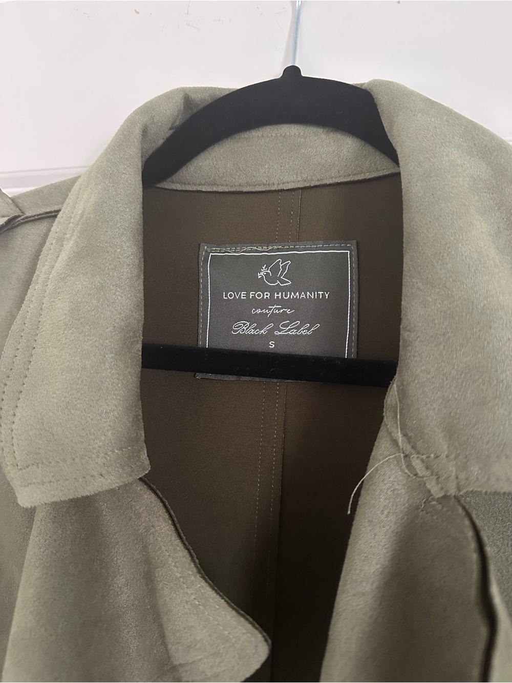 Olive Green Suede Trench Coat - Double-Breasted Detail - Picture 3 of 4